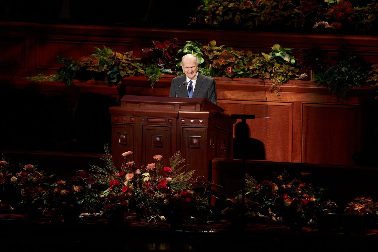 President Russell M. Nelson teaches during general conference